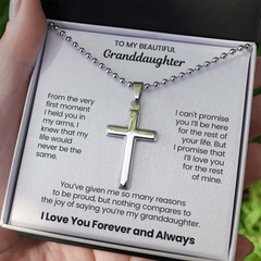 Granddaughter Cross Necklace with Ball Chain