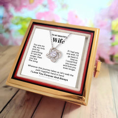 Love Knot Necklace with Rotating Rose Gift Box W1